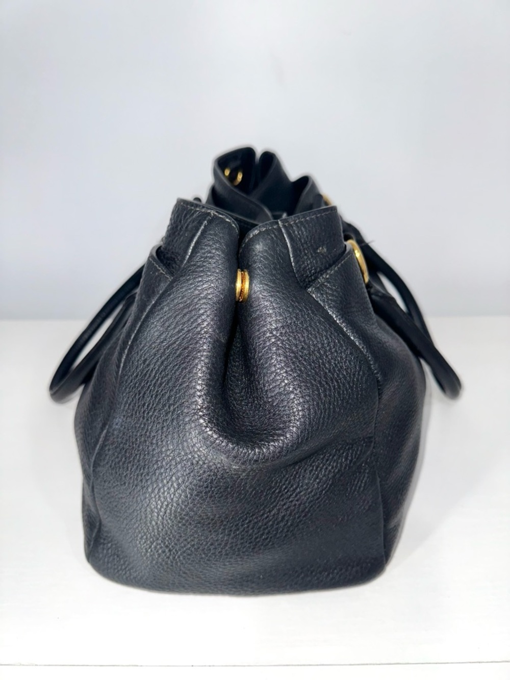 Authentic Prada Pebbled Leather Shoulder Tote Classic Black Gold Hardwear - Picture 6 of 16